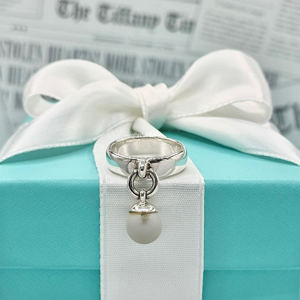 SOLD Tiffany & Co. White Quartz Fascination Dangle Ball Sterling Silver Ring